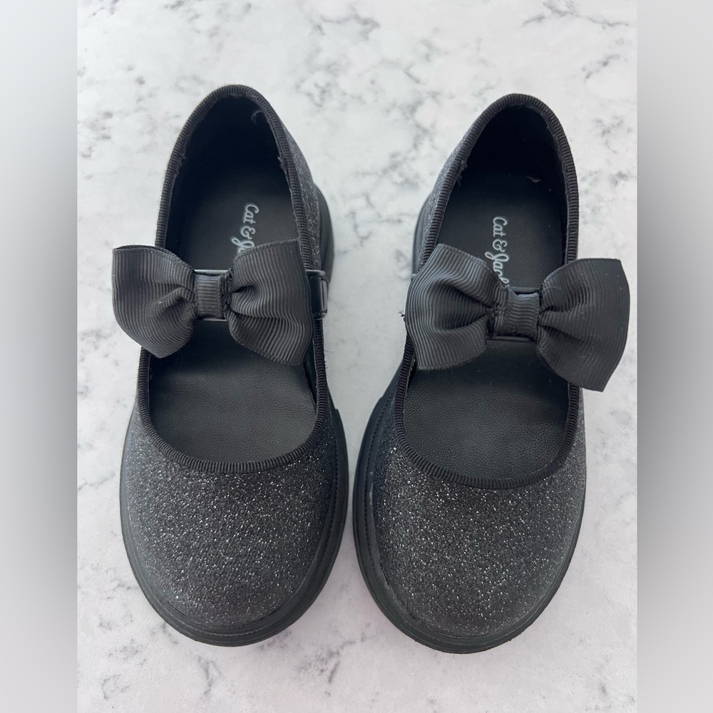 Cat & Jack Black Glitter Bow Mary Janes for Kids